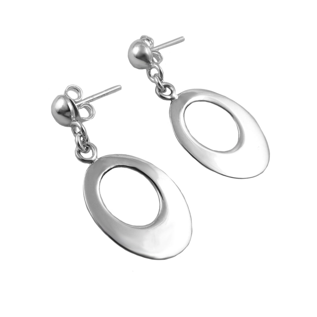 Silver Oval Drop Earrings