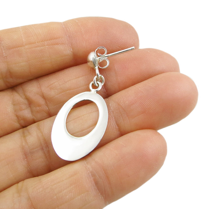 Silver Oval Drop Earrings