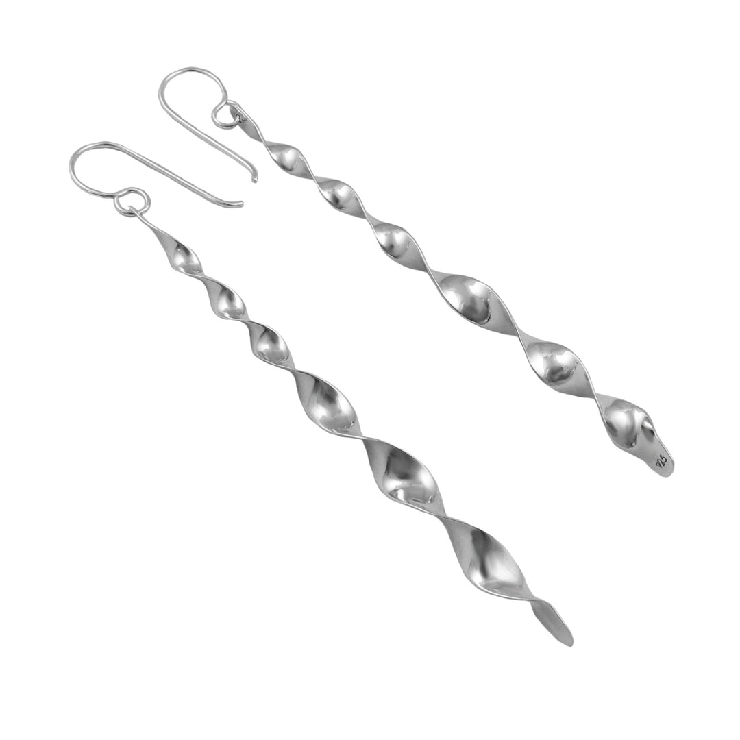 Long Sterling Silver Spiral Drop Earrings