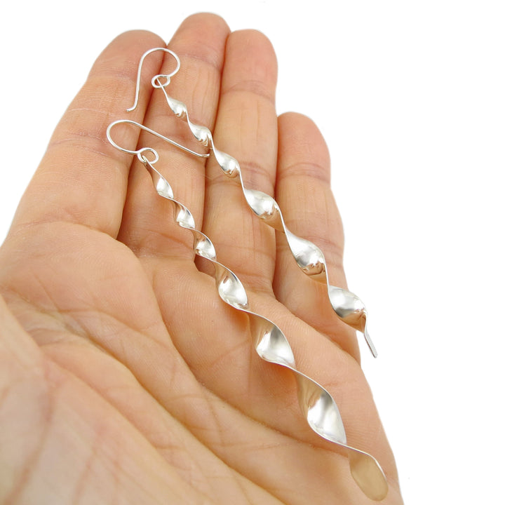 Long Sterling Silver Spiral Drop Earrings