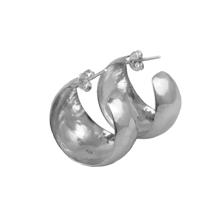 Hammered Hoops Sterling Silver Heavy Circle Earrings