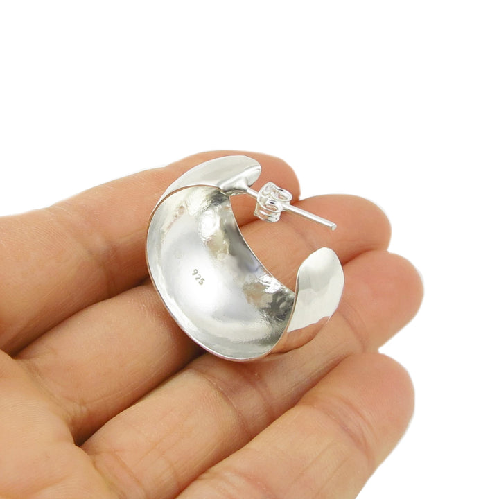 Hammered Hoops Sterling Silver Heavy Circle Earrings