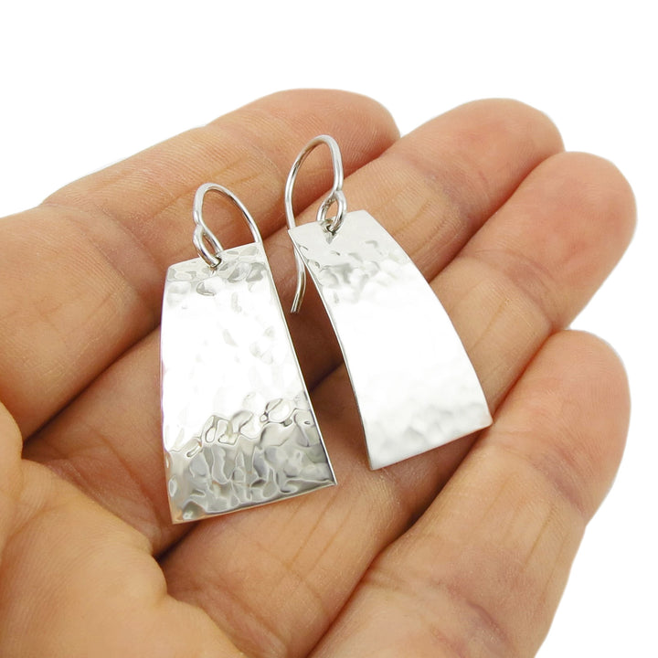 Rectangle 925 Sterling Silver Hammered Earrings
