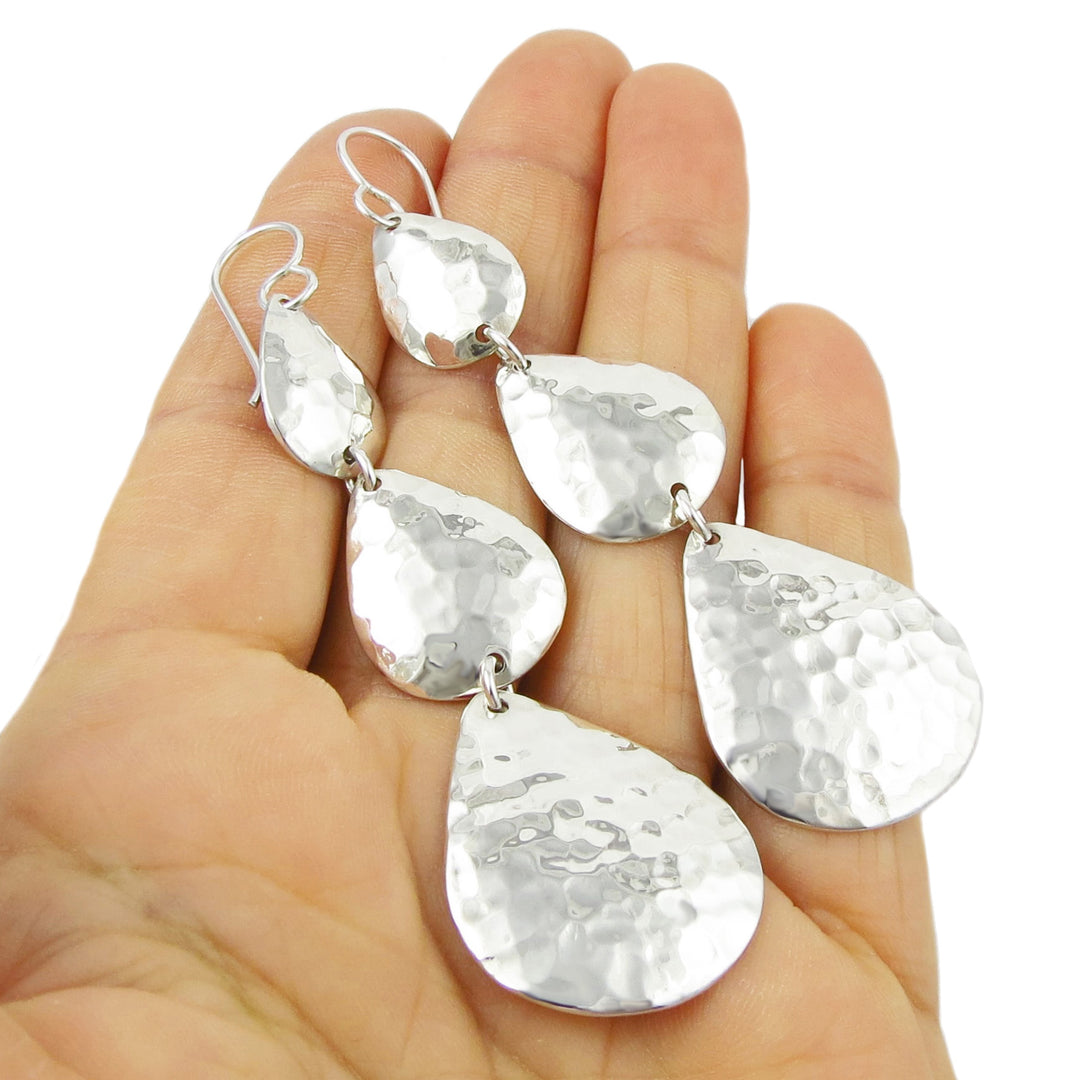 Long Triple Drop Earrings 925 Sterling Silver for Women