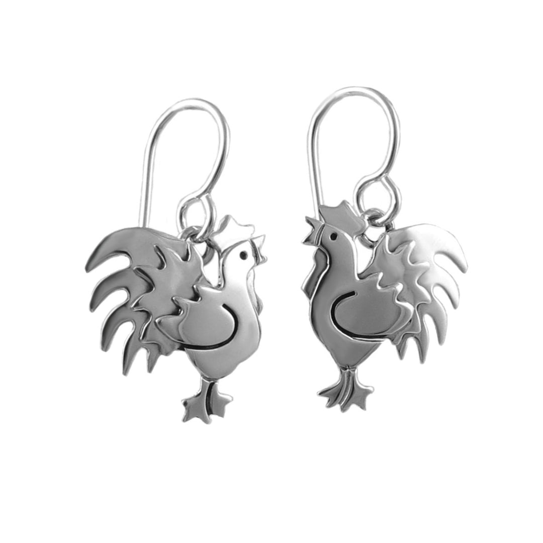 Cockerel Rooster 925 Sterling Silver Farm Bird Earrings