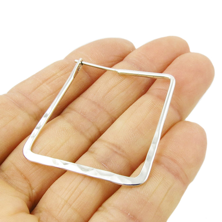 Square Hoops Sterling Silver Hammered Earrings
