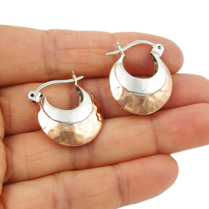 Sterling Silver and Copper Creole Hoop Earrings
