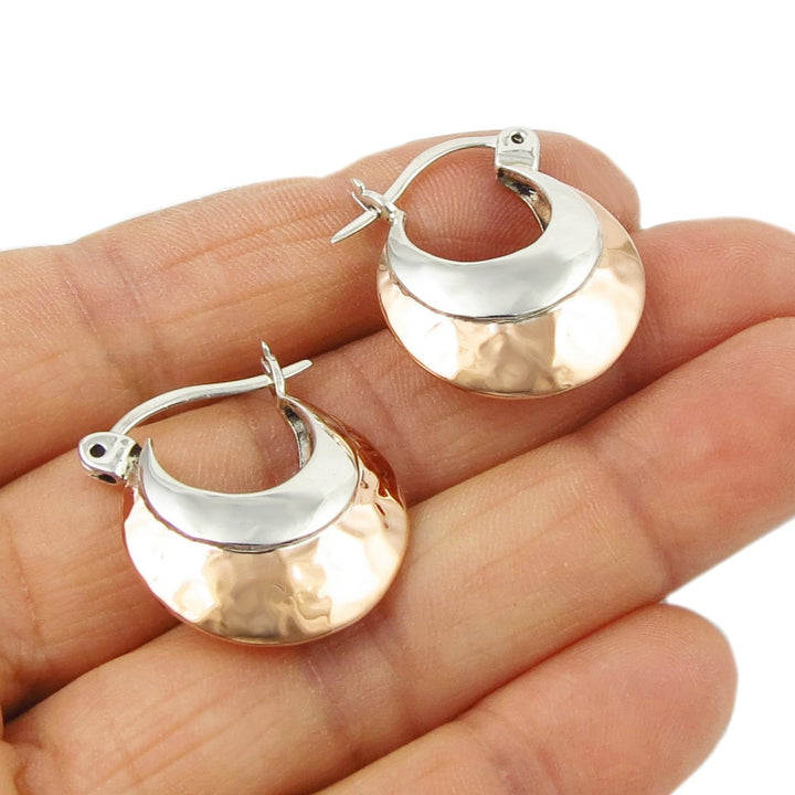 Sterling Silver and Copper Creole Hoop Earrings