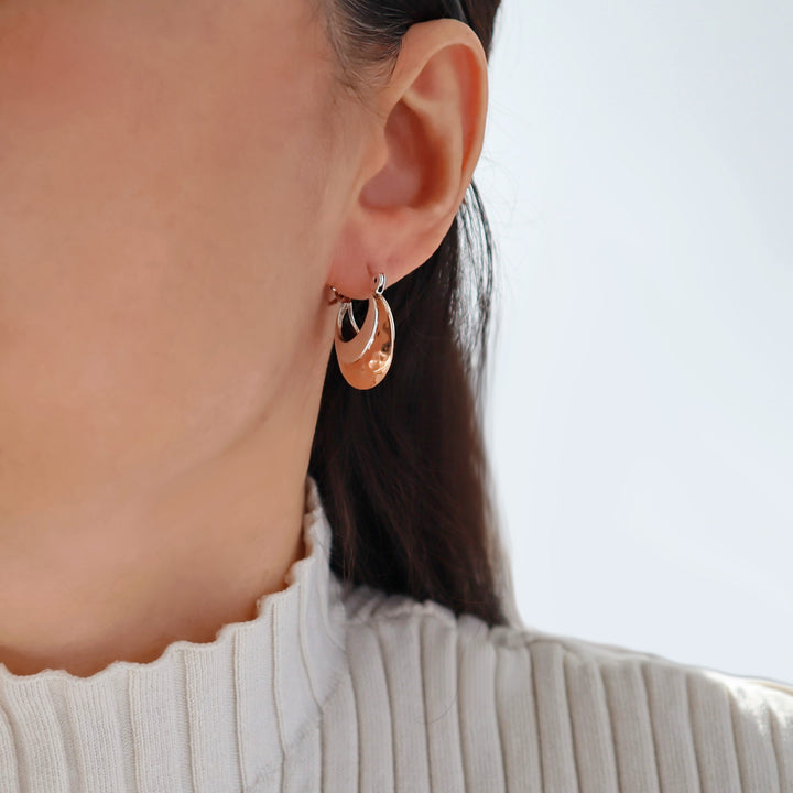 Two Tone Silver and Copper Creole Hoop Earrings