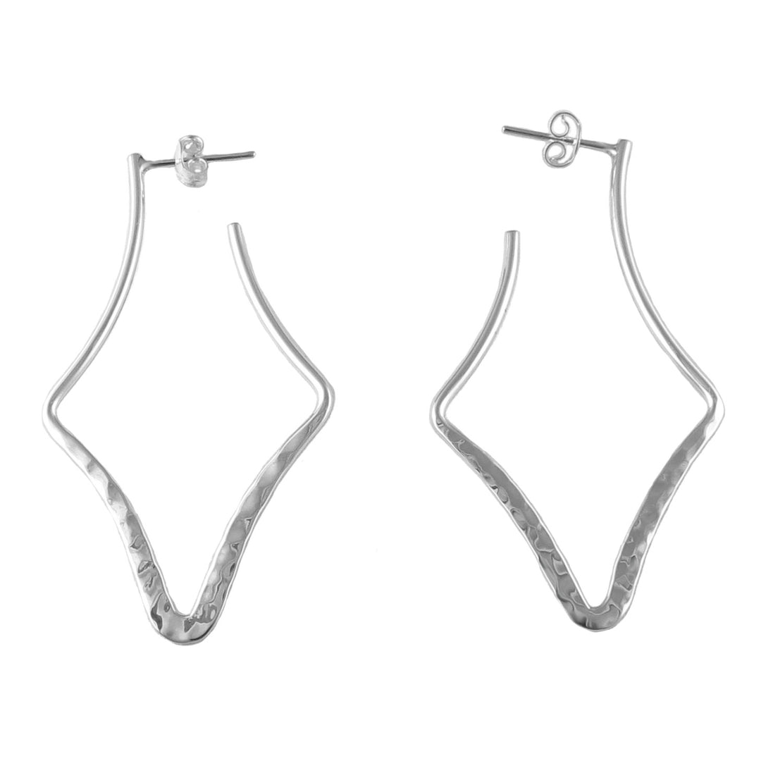 Hammered 925 Sterling Silver Open Diamond Shape Hoop Earrings