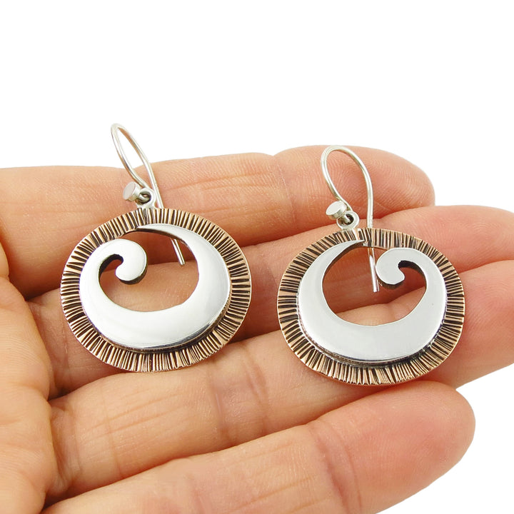Guillermo Arregui 925 Silver and Copper Handmade Circle Drop Earrings