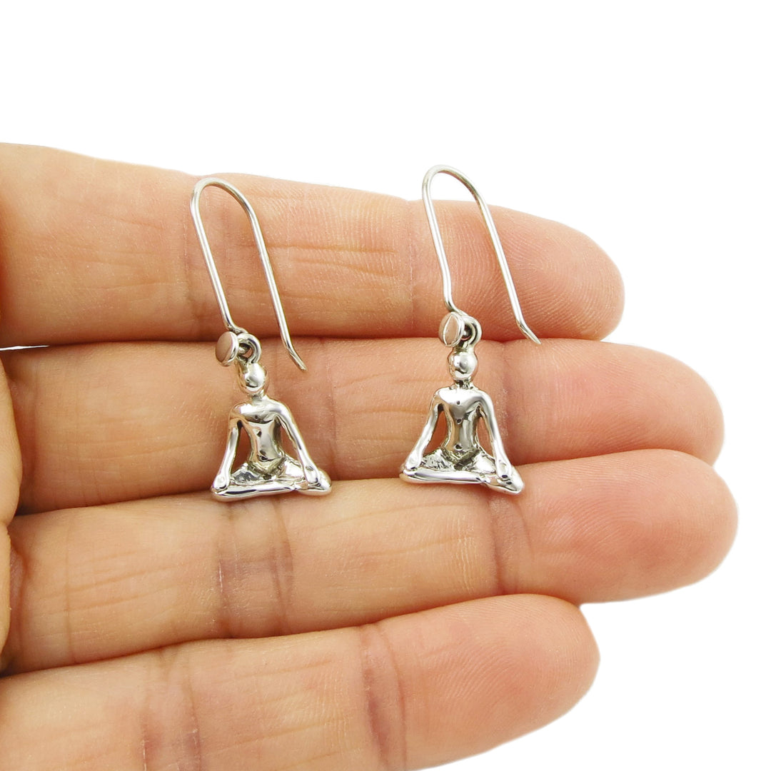 Long 925 Sterling Silver Yoga Lotus Earrings