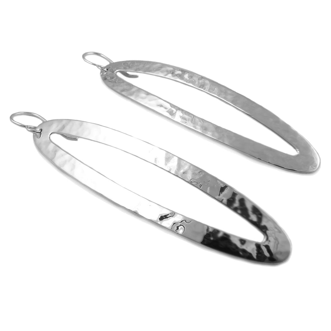 Extra Long Dangling Sterling Silver Hammered Earrings