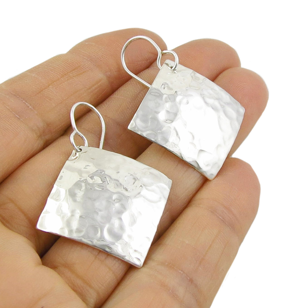 Hammered Silver Square Earrings