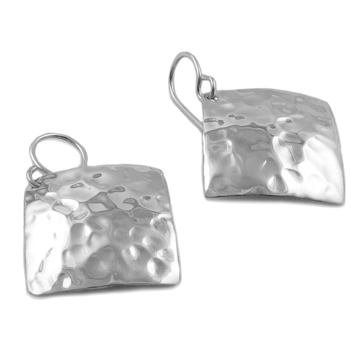 Square 925 Sterling Silver Hammered Drop Earrings