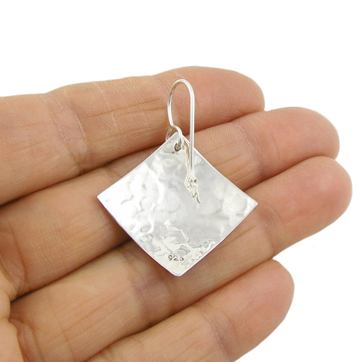 Hammered Silver Square Earrings