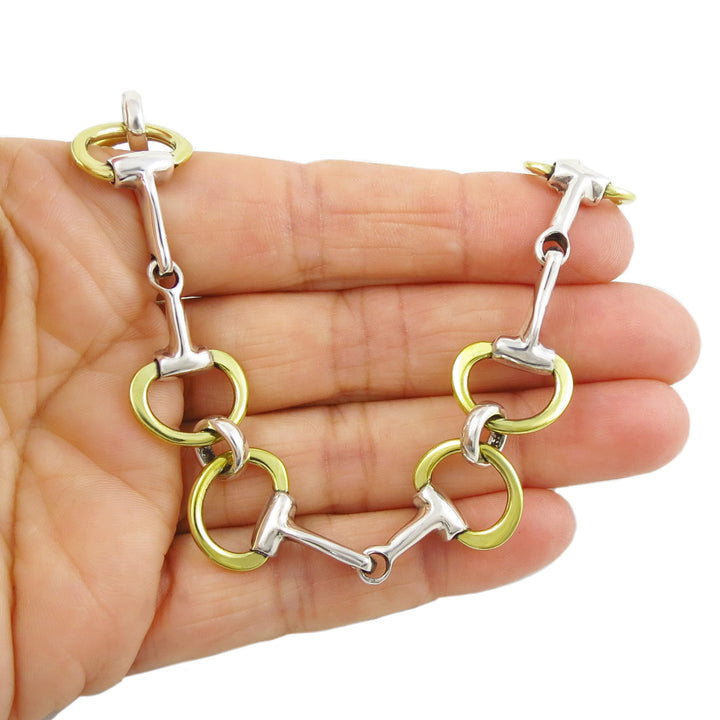 Equestrian Horsebit Snaffle Mixed Metal Sterling Silver Necklace