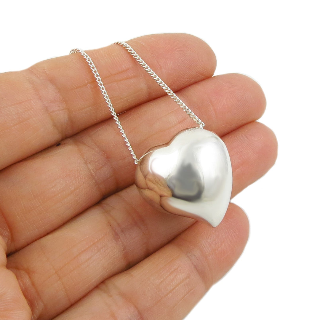 Silver Puffed Love Heart Necklace