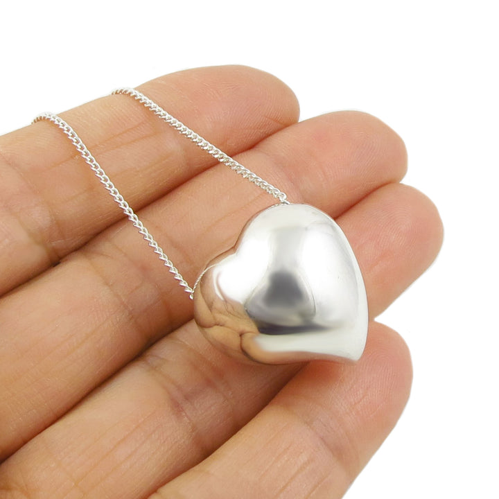 Silver Puffed Love Heart Necklace