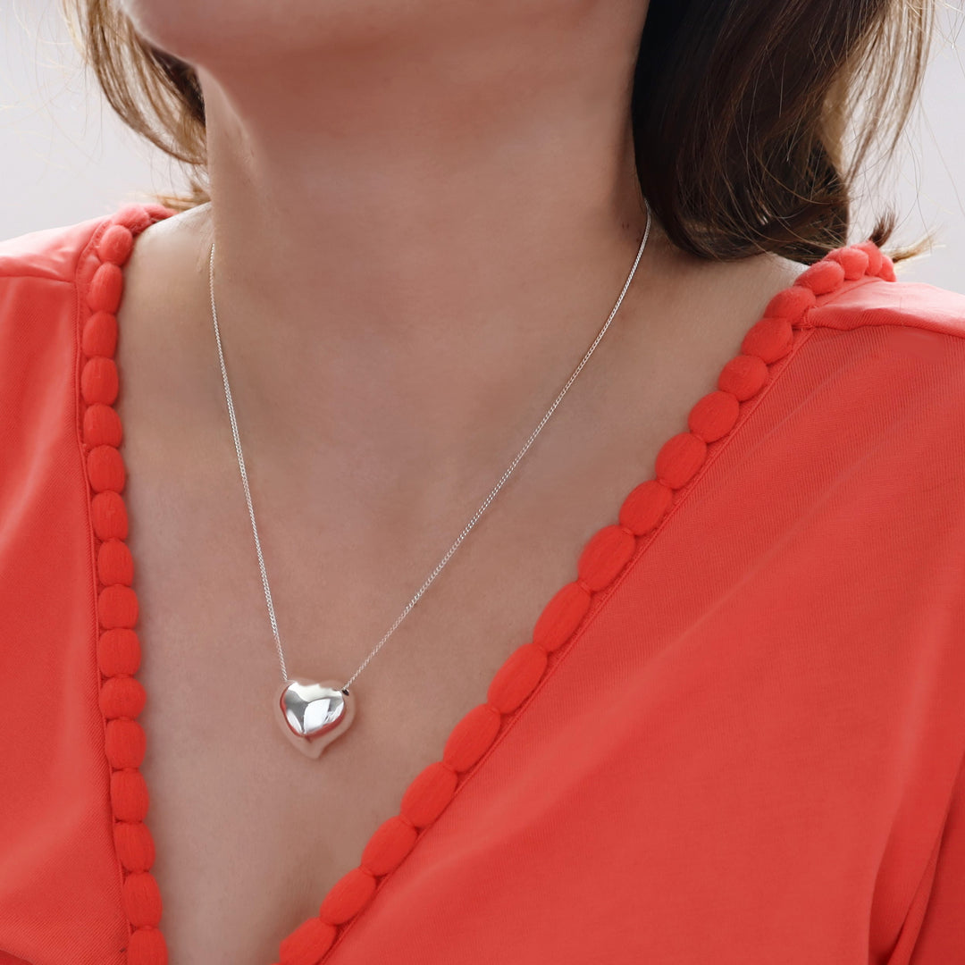 Silver Puffed Love Heart Necklace