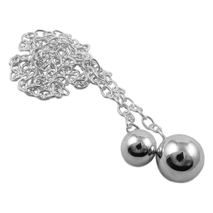 Long Open Chain Sterling 925 Silver Ball Bead Lariat Necklace