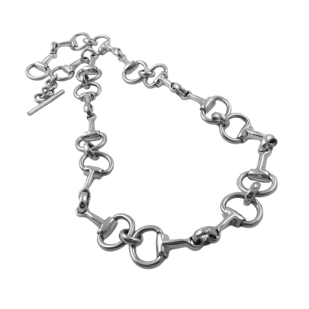 Chunky equestrian design horsebit snaffle sterling 925 silver chain necklace on a white background