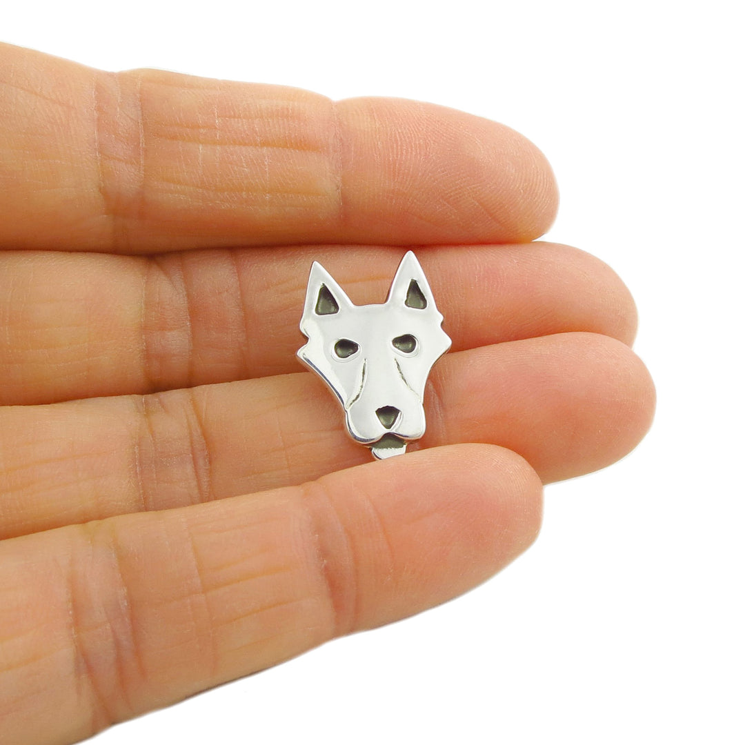 Sterling Silver Wolf Black Leather Choker
