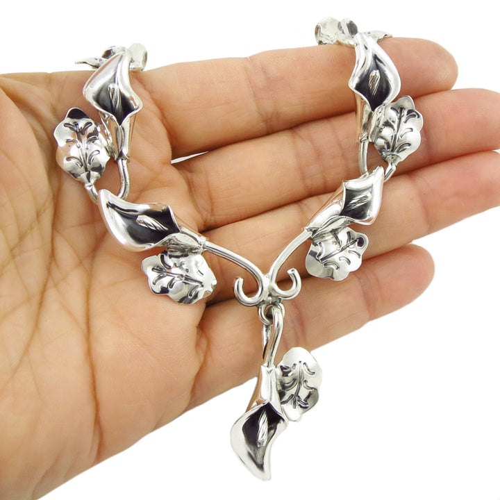 Mexican Artisan Handmade 925 Sterling Silver Calla Lily Flower Necklace