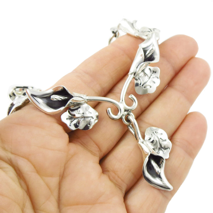 Mexican Artisan Handmade 925 Sterling Silver Calla Lily Flower Necklace