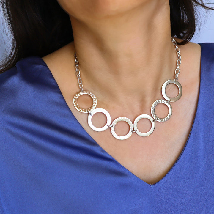 Hammered and Polished Sterling Silver Circle Necklace