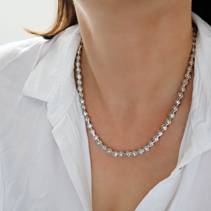 Motorcycle Bike Chain Heavy 925 Sterling Silver Necklace
