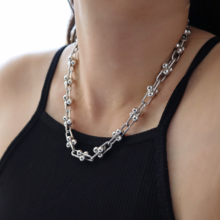 Chunky Hallmarked Solid 925 Sterling Silver Gauge Link Necklace