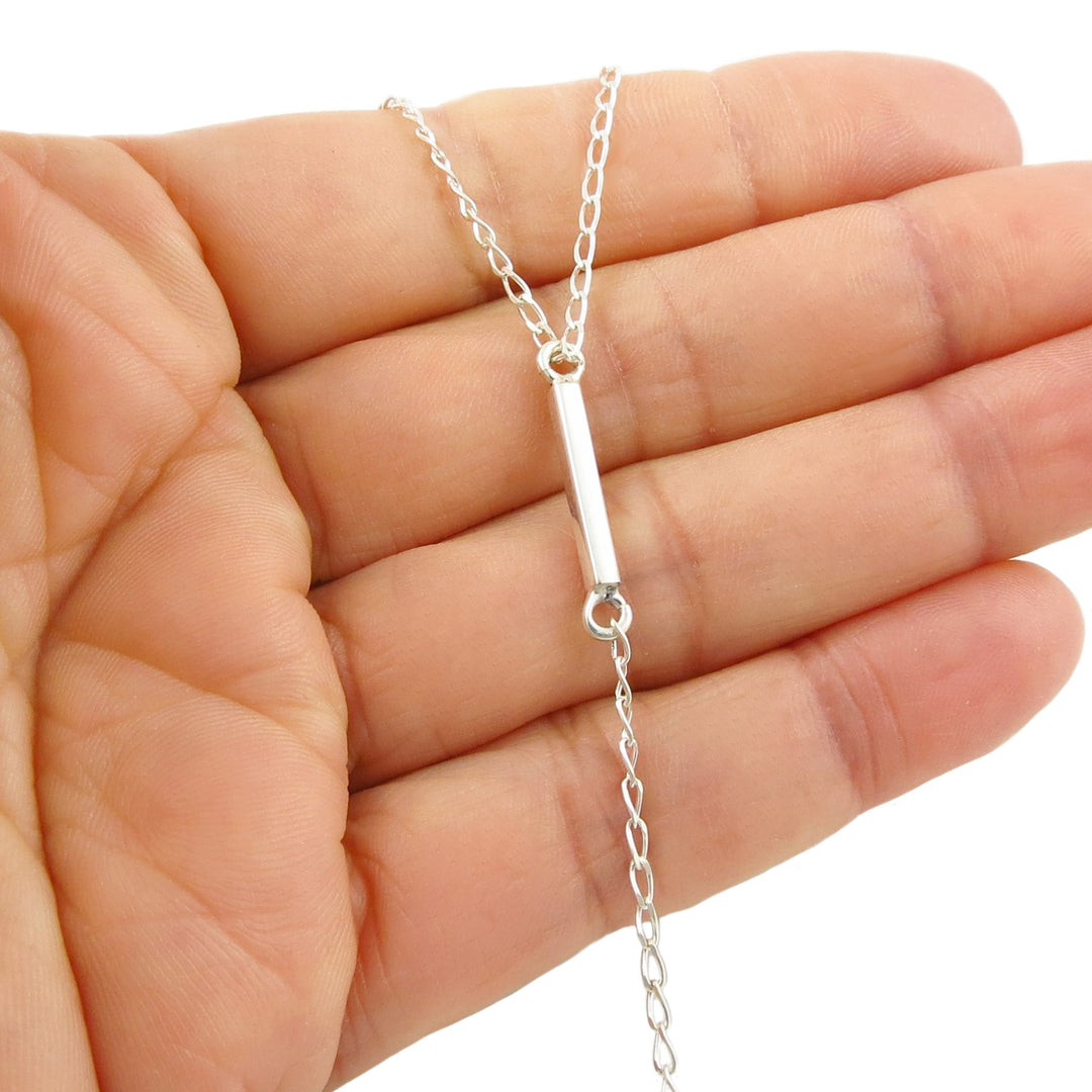 Long Sterling 925 Silver Lariat Chain Stick Necklace
