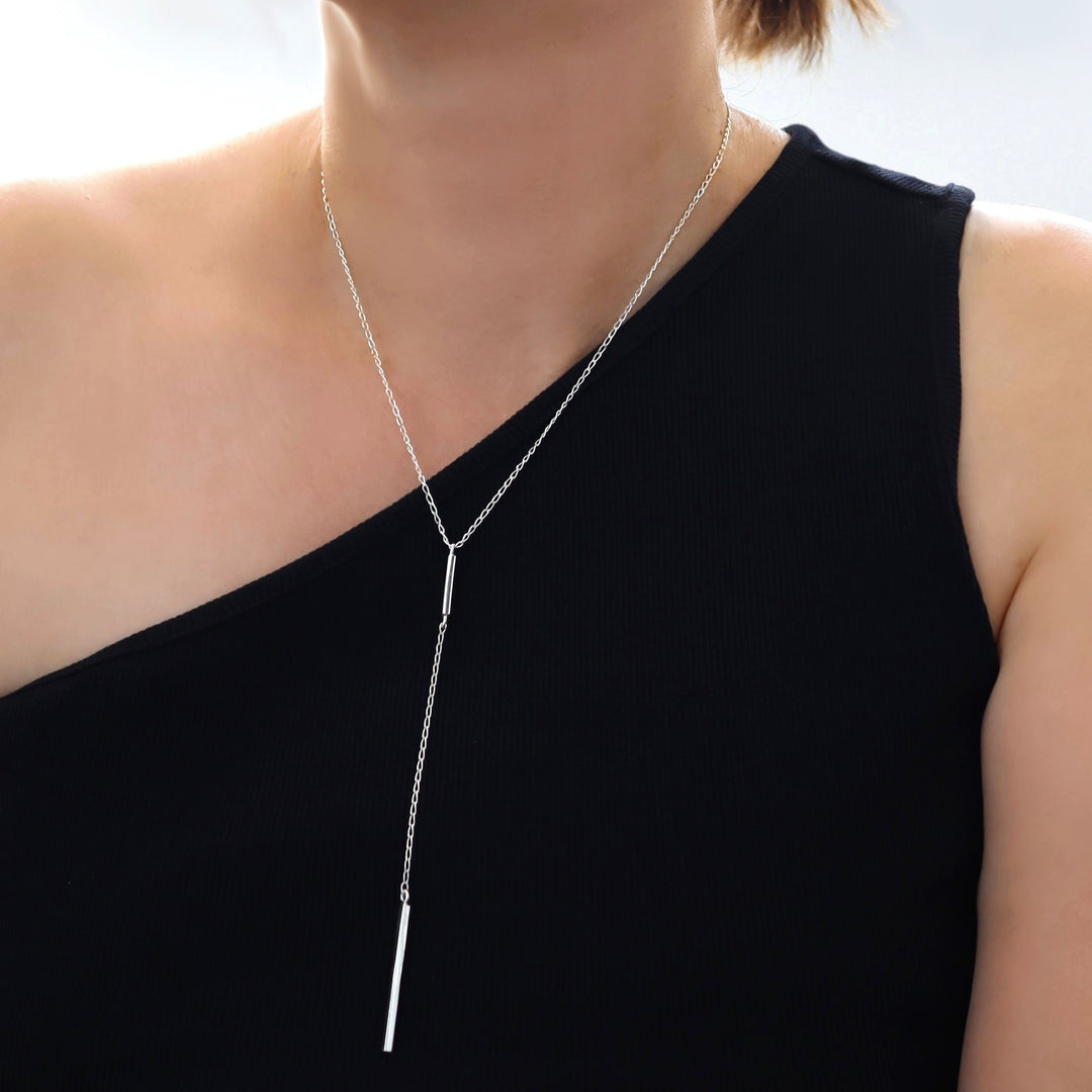 Long Sterling 925 Silver Lariat Chain Stick Necklace