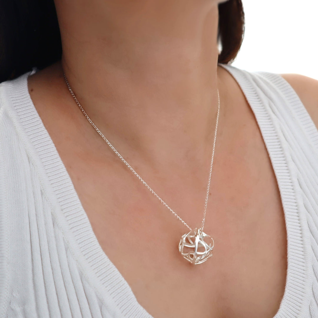 Mexican Silver Bola Ladies Pendant Necklace - Handmade