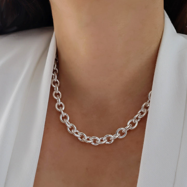 Chunky Sterling Silver Rolo Chain Necklace for Women