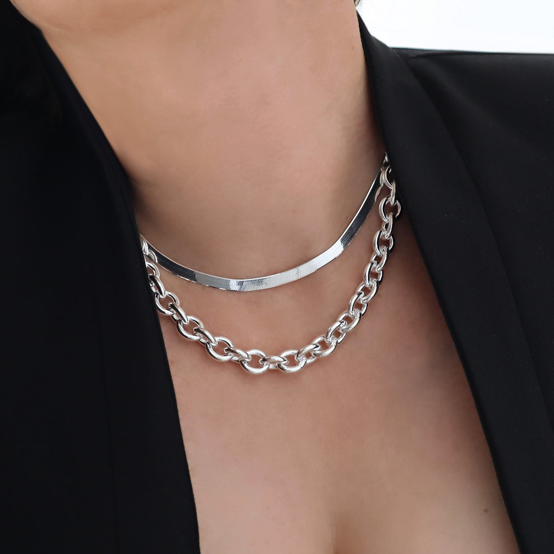 Chunky Sterling Silver Rolo Chain Necklace for Women