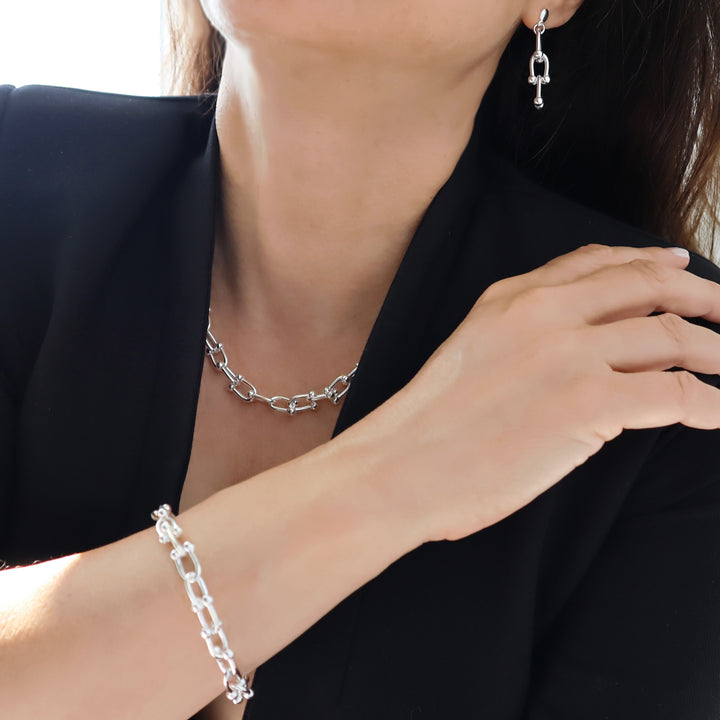 Chunky Gauge Link 925 Sterling Silver Necklace for Women