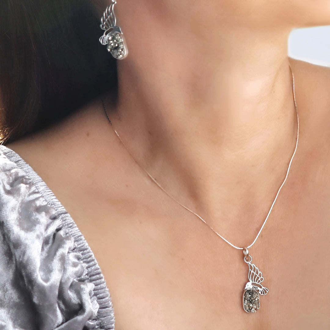 Pyrite Druzy Gemstone Silver Pendant Necklace