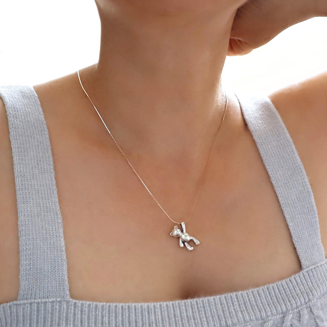 Sterling Silver Teddy Bear Pendant Necklace