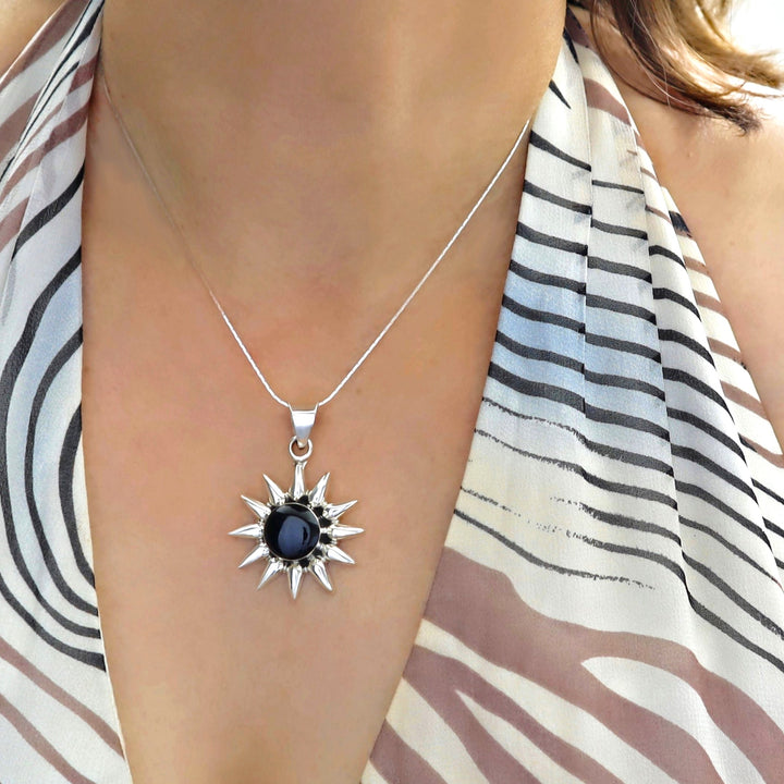 Silver Sunburst Pendant Necklace