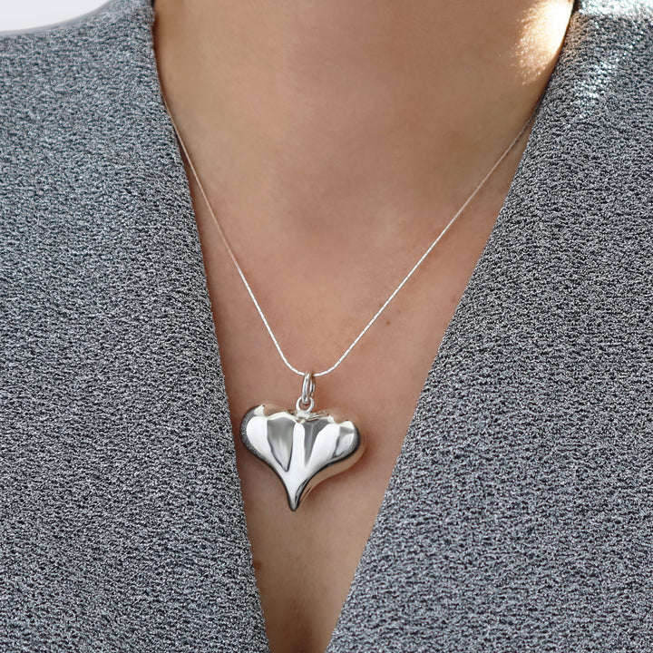 Sterling Silver Puffed Heart Pendant Necklace