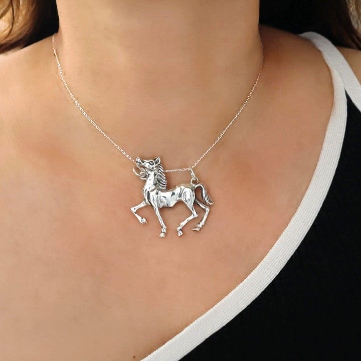 Equestrian Silver Horse Pendant Necklace
