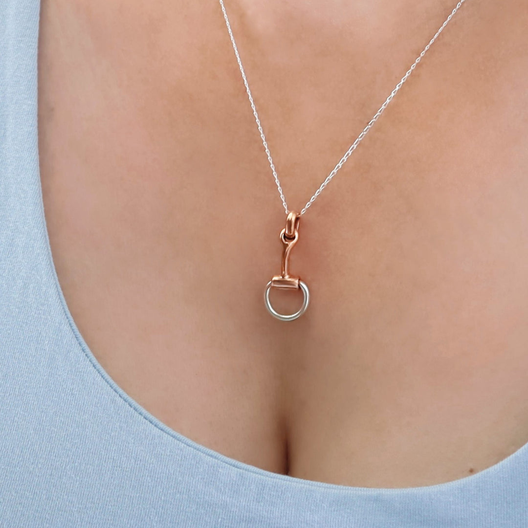 Two Tone Ladies Horsebit Riding Tack Pendant Necklace