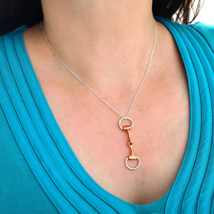 Womens Two Tone Horsebit Silver Pendant Necklace