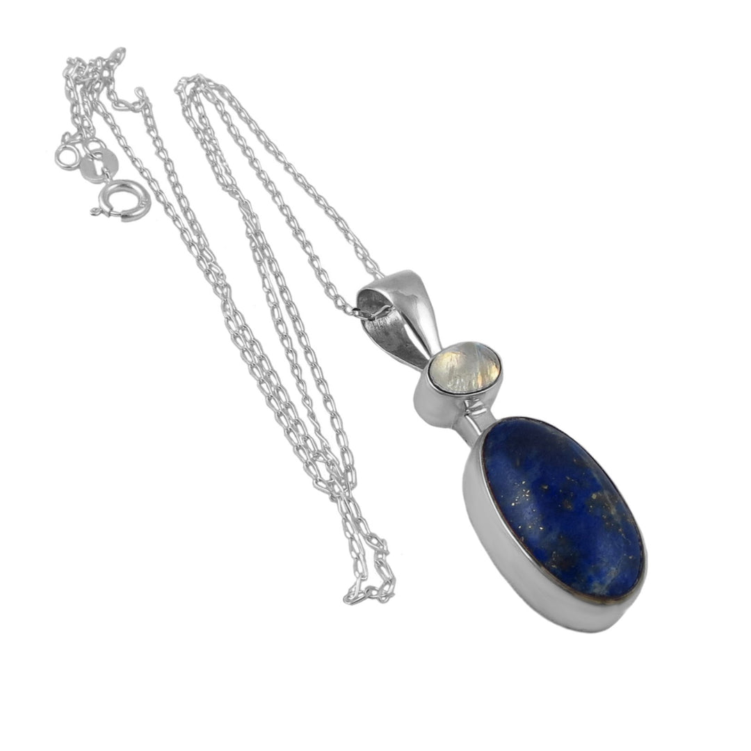 Lapis Lazuli and Moonstone Gemstone Pendant Necklace