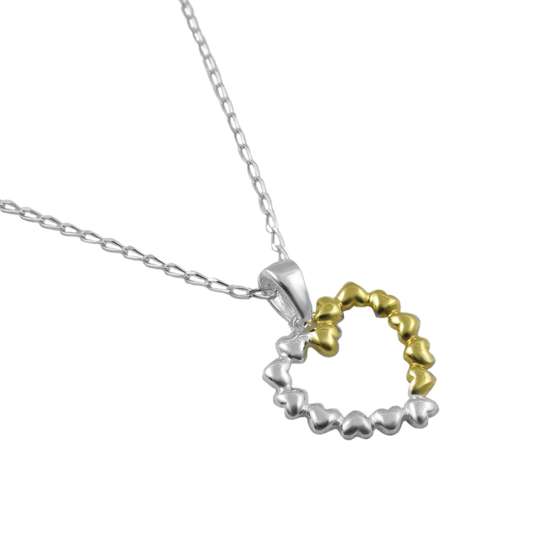 Chain necklace with a heart-shaped pendant in 925 silver with gold accents on a white background