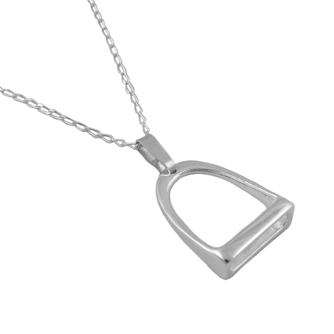 Large Sterling Silver Equestrian Horse Stirrup Pendant Necklace