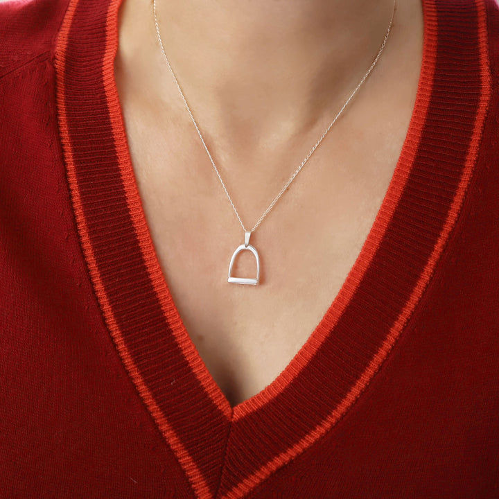 Large Sterling Silver Equestrian Horse Stirrup Pendant Necklace