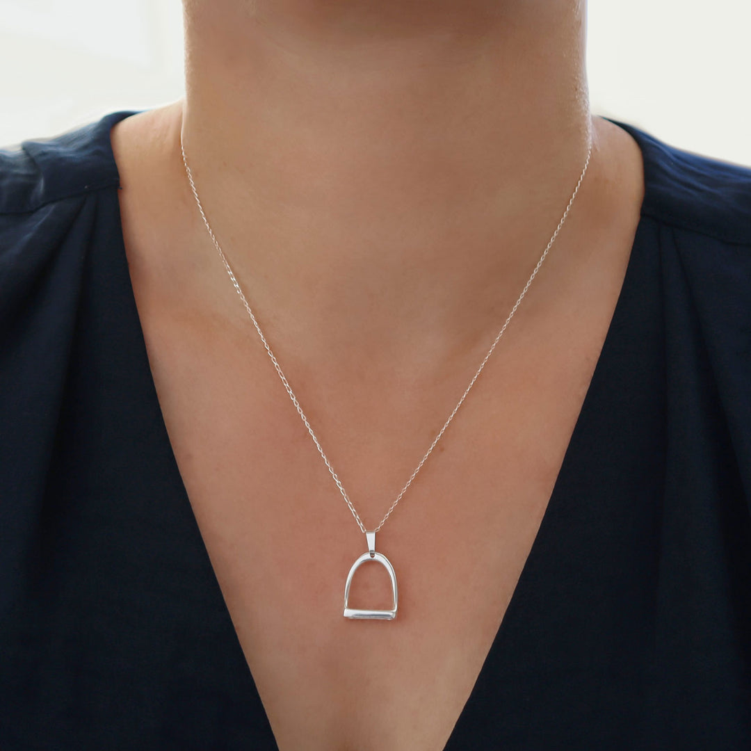 Large Sterling Silver Equestrian Horse Stirrup Pendant Necklace